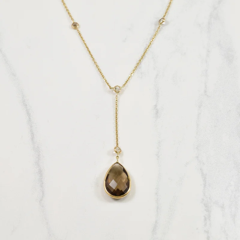 Shiny gold necklaces-Smoky & White Quartz Lariat Necklace | 4.00ctw | 16" |