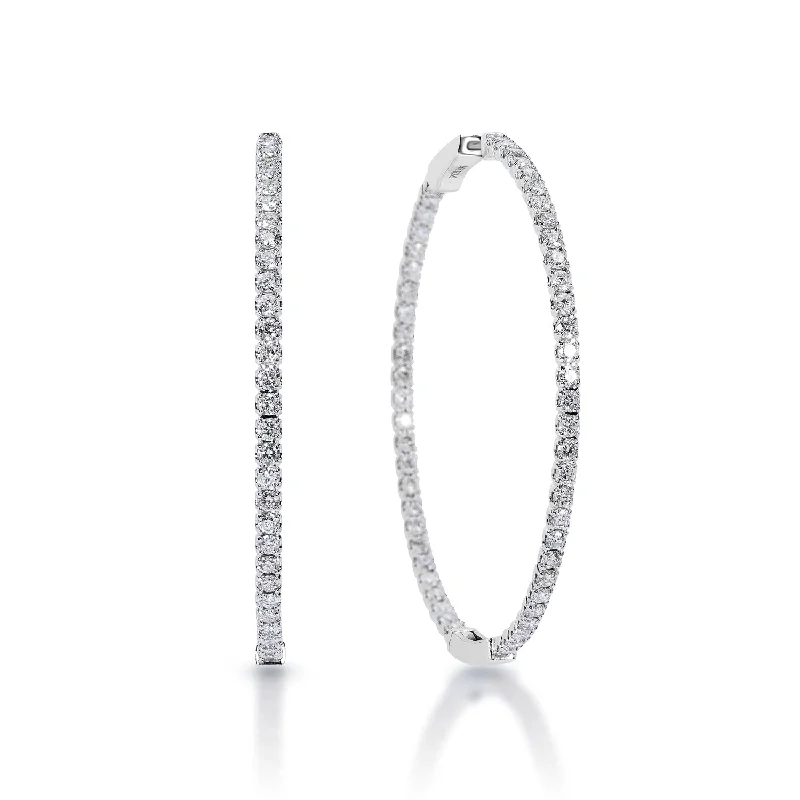 Clear bead earrings-Jenna 3.25 Carat Round Brilliant Diamond Hoop Earrings in 14k White Gold