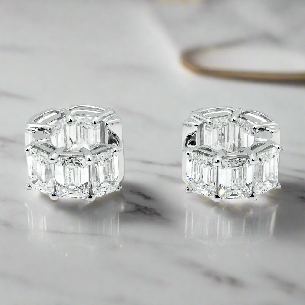 Stacked drop earrings-Lanesha 10 Carats Emerald Cut Lab Grown Diamond Mini Hoop Earrings in 14k White Gold