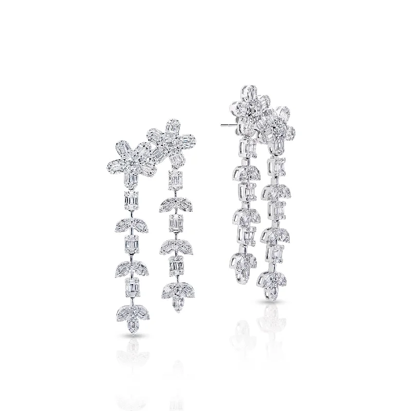 Pure pearl earrings-Blaire 3 Carat Combine Mix Shape Diamond Hanging Earrings in 14k White Gold