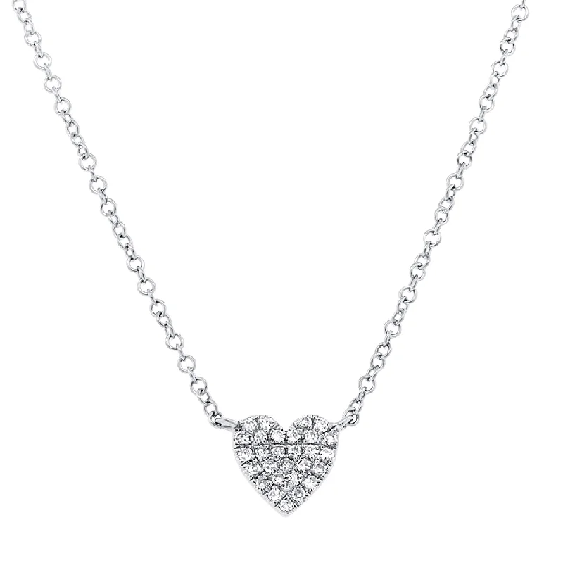 Wave design necklaces-0.09CT DIAMOND PAVE HEART NECKLACE