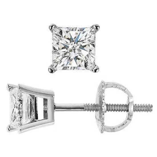 Bead strand earrings-0.70 Ct. Princess Cut Diamond Stud Earrings Gallery Setting Push or Screw Back