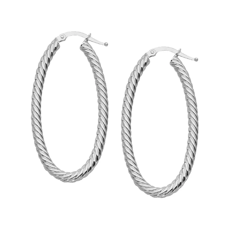 Tide motif earrings-14k White Gold Rope Twist Hoop Earrings with Post Oval 45mm