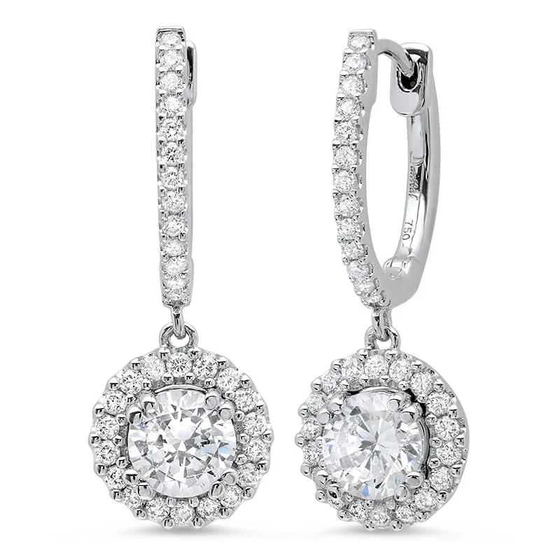 Clear bead earrings-2.00 ct. Lever Back Halo Dangling Earrings