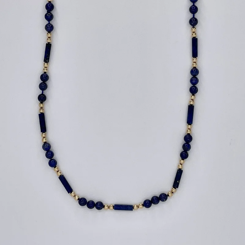 Turquoise drop necklaces-14k Gold and Lapis Lazuli Beaded Necklace | 30"