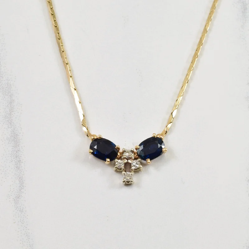 Tribal woven necklaces-Blue Sapphire & Diamond Necklace | 0.08ctw, 1.00ctw | 16" |