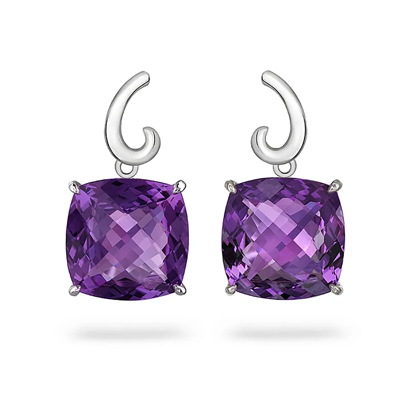 Star glow earrings-Contour Small Cushion Amethyst and Sterling Silver Earrings