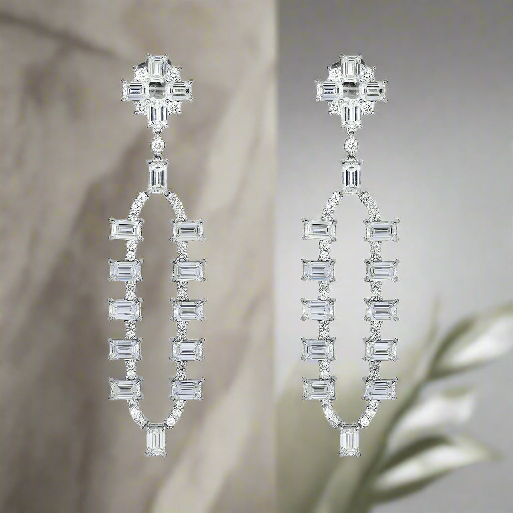 Bright crystal earrings-Loise 10 Carats Emerald Cut Geometric Lab Grown Diamond Drop Earrings in 18K White Gold