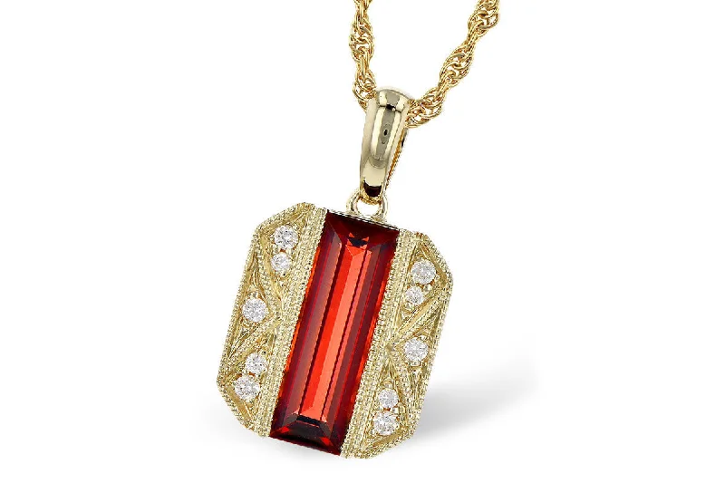 Fine silk necklaces-14K Yellow Gold Elongated Emerald Cut Garnet with Diamond Accent Necklace