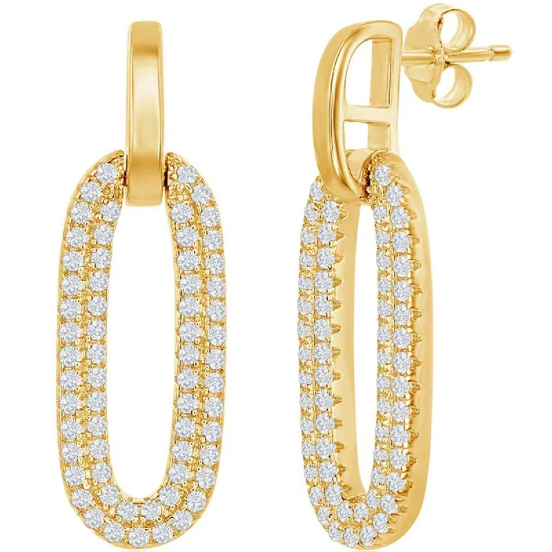 Dual-side earrings-Classic Women's Earrings - Gold Plated Oval Micro Pave CZ Door Knocker | D-7848-GP