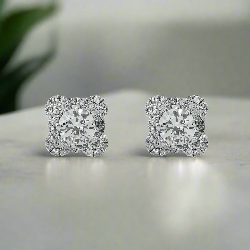 Slim pearl earrings-Lyndie 1 Carats Lab Grown Clover Cluster Round Diamond Stud Earrings in 18K White Gold