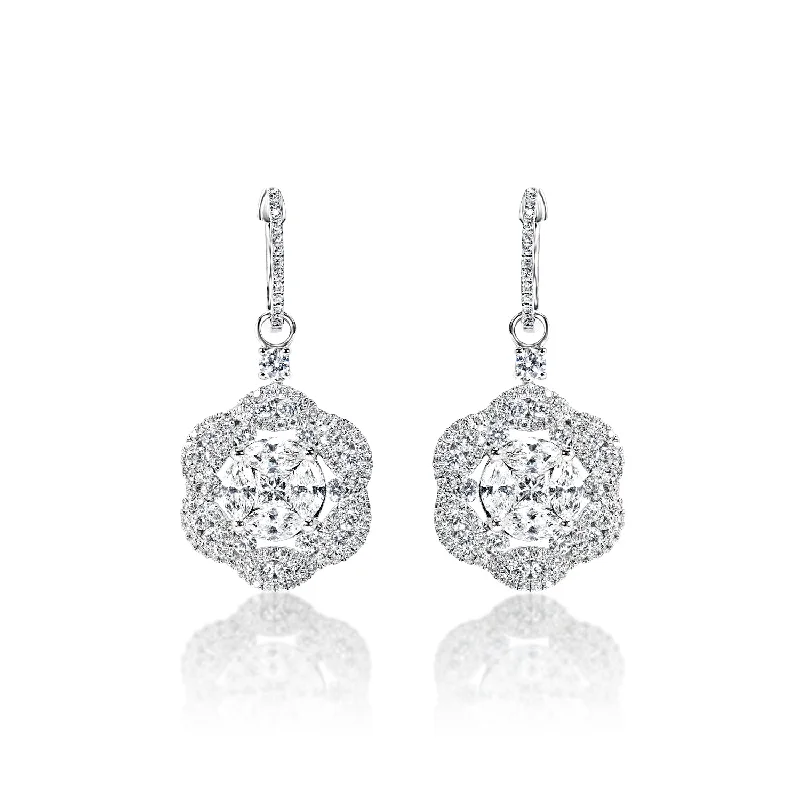 Fine threader earrings-Alexa 4 Carat Combine Mix Shape Diamond Huggie Dangle Earrings in 14k White Gold