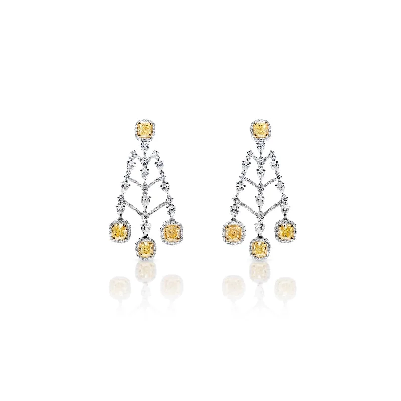 Thick hoop earrings-Collins 8 Carat Yellow Combine Mix Shape Diamond Hanging Earrings in 18k White Gold