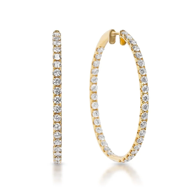 Vine style earrings-Gabriella 4 Carat Round Brilliant Diamond Hoop Earrings in 14k Yellow Gold