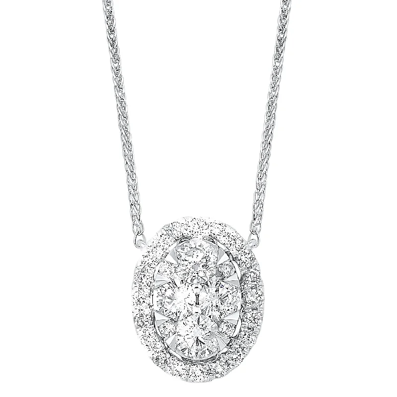 Thick bib necklaces-Starbright Oval Diamond Necklace 1/2 Cttw 14K White Gold