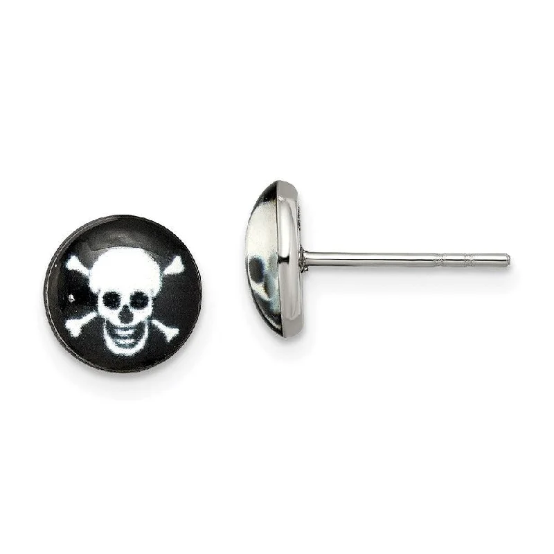 Cultured pearl earrings-Stainless Steel Polished Skull Epoxy Post Earrings