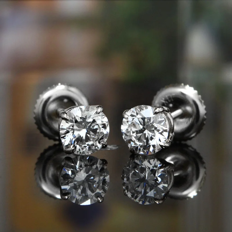 Thin stud earrings-1.00 Ctw. Round Cut Stud Earrings F Color VS2 Clarity GIA Certified 3X