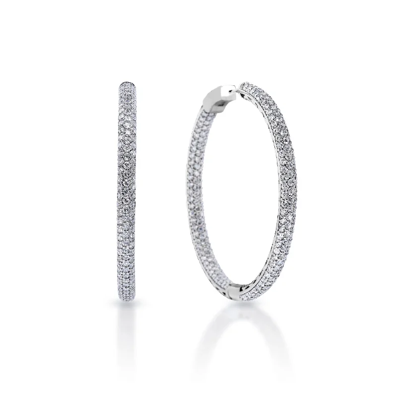 Thin wing earrings-Iliana 1.75 inch Pave Hoop 4 Carats Round Brilliant Diamond Hoop Earrings in 14k White Gold