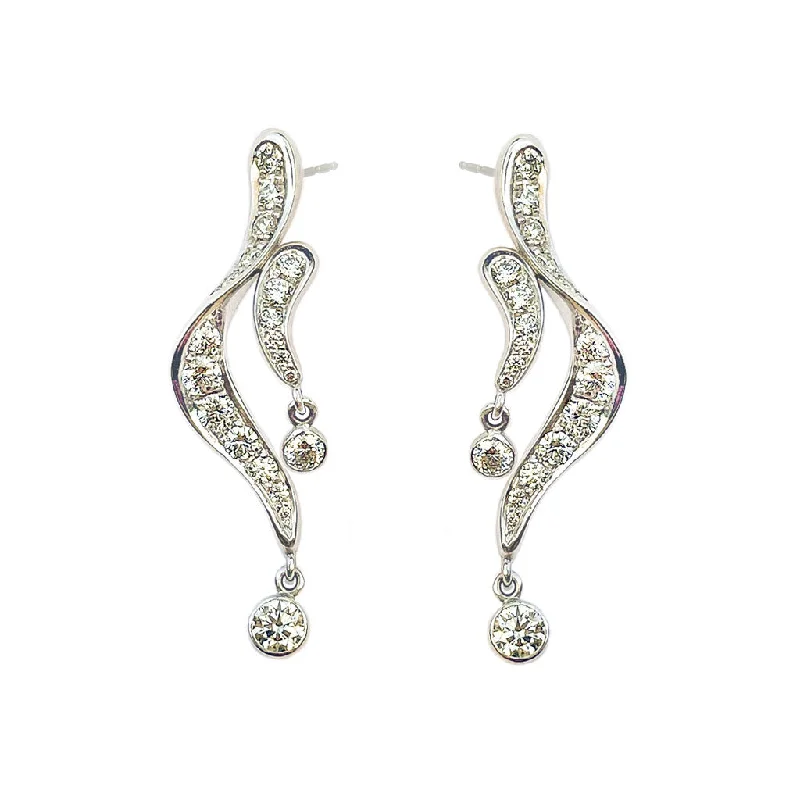 Plaited cord earrings-Diamond Drip Earrings in White Gold