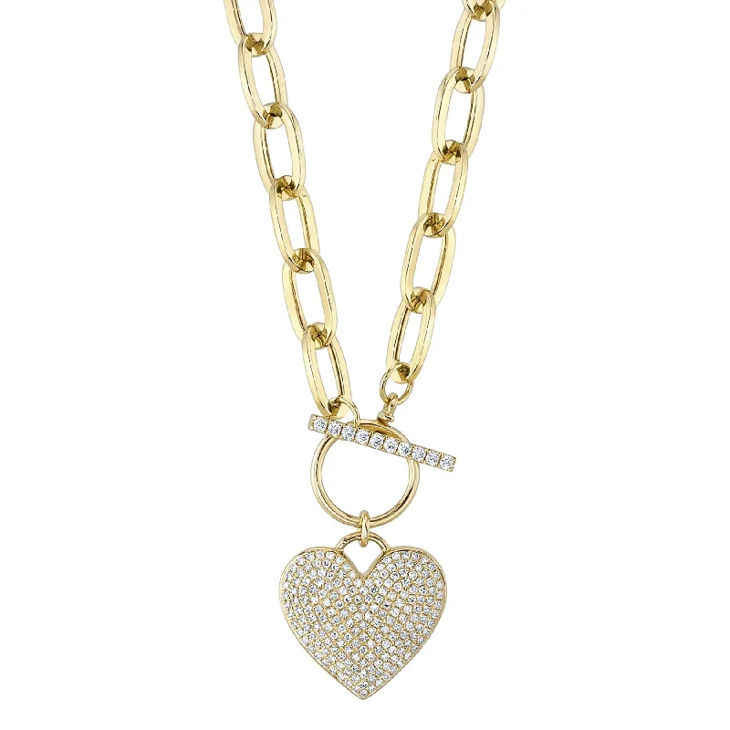 Polished name necklaces-0.50CT DIAMOND PAPER CLIP LINK PAVE HEART NECKLACE