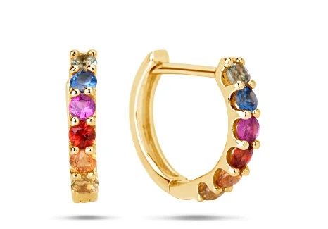 Quirky pair earrings-14KYG 0.72CTW RAINBOW SAPPHIRE BR HUGGIE EARRINGS