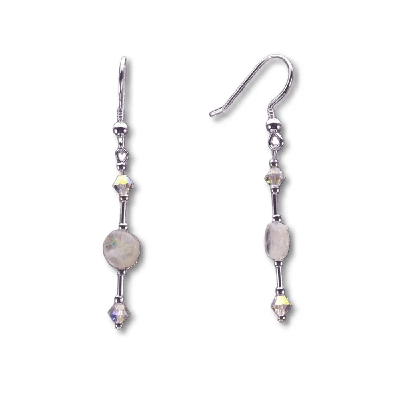 High shine earrings-Rainbow Moonstone Coin Earrings Made with Swarovski(R) Crystal Sterling Silver