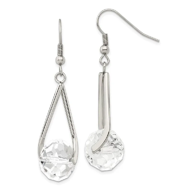 Sleek drop earrings-Stainless Steel Polished Glass Shepherd Hook Earrings