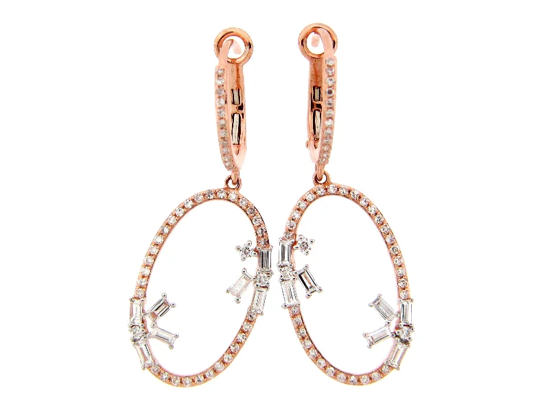 Layered metal earrings-14KRG 0.77CTW BR AND BAG DIA OVAL FASHION EARRINGS