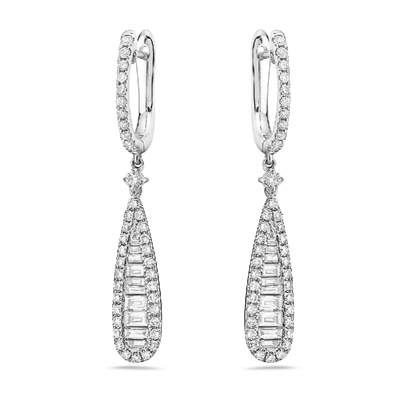 Thin dangle earrings-18KWG 1.34CTW BR AND BAG DIA CHANNEL SET W DIA SIDES DROP EARRINGS