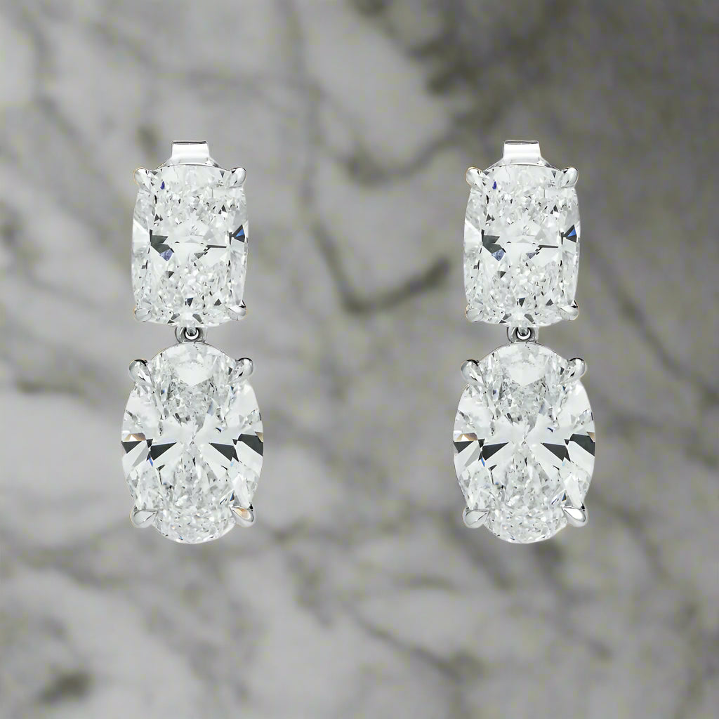 Worn flair earrings-Lumi 17 Carats Cushion & Oval Cut Lab Grown Diamond Drop Earrings in 14K White Gold