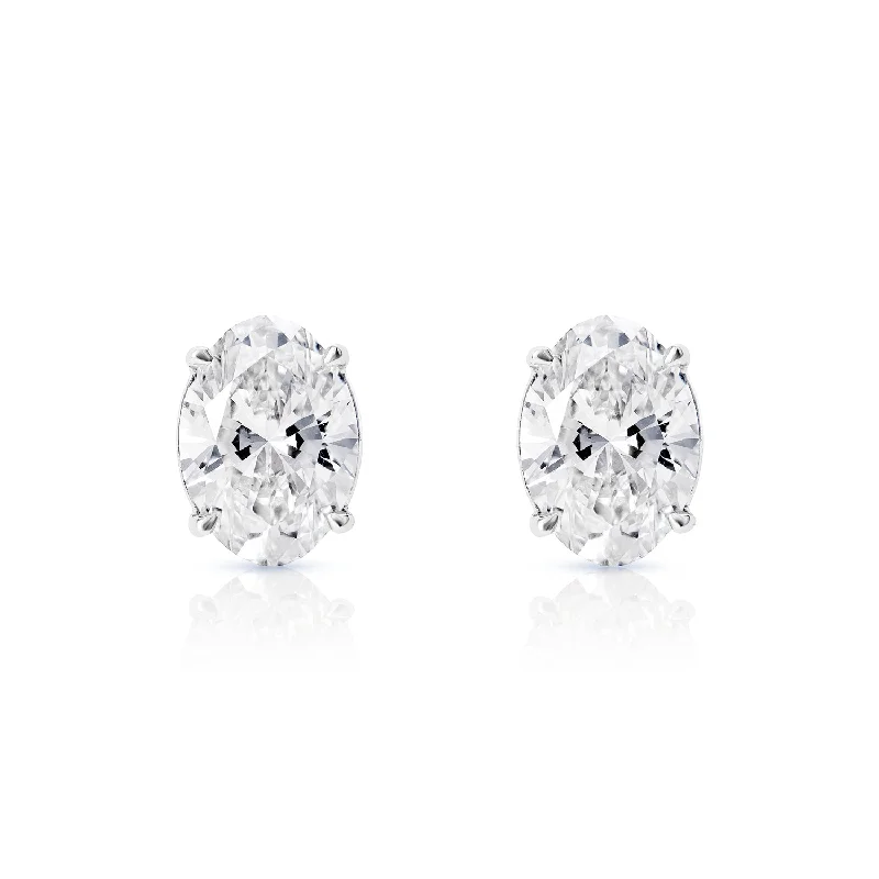 Bead strand earrings-Lilyana 7 Carat Oval Cut Lab Grown Diamond Stud Earrings in 14k White Gold