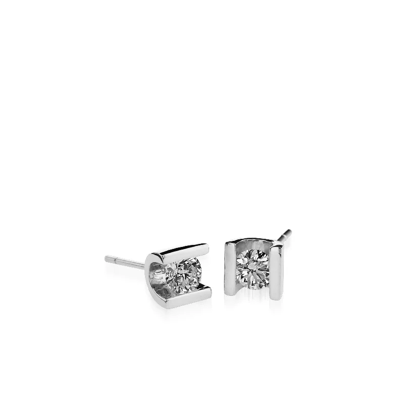 Sleek hoop earrings-Uturn Diamond Stud Earrings