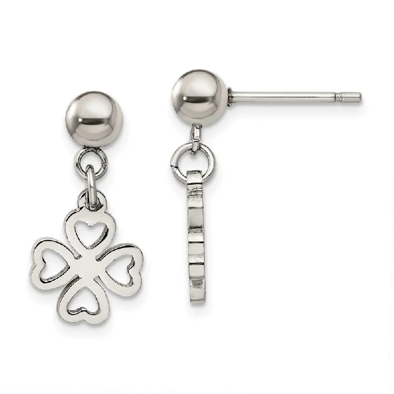 Thin stud earrings-Stainless Steel Clover Post Dangle Earrings