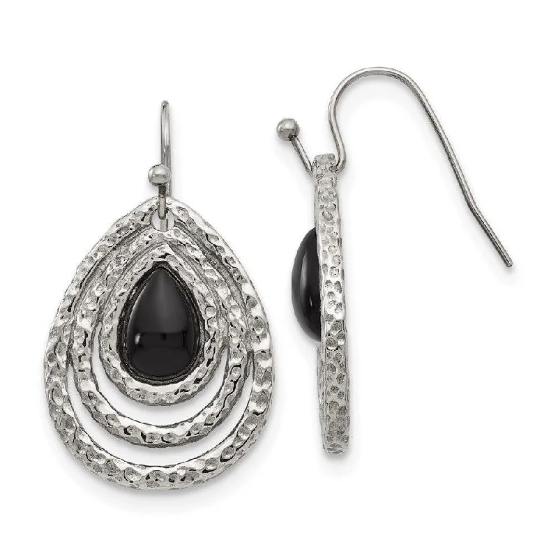 Stacked drop earrings-Stainless Steel Polished Black Onyx Shepherd Hook Earrings