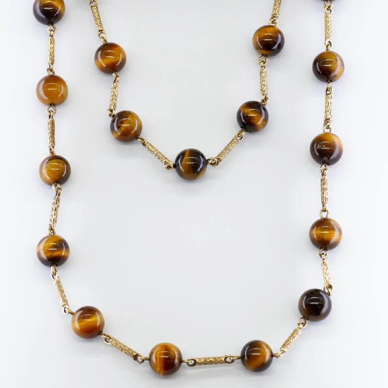 Strong chain necklaces-Tiger Eye Quartz Long Necklace | 36"|