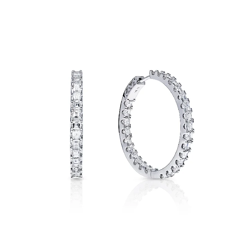 Tide theme earrings-Julia 5 Carat Earth Mined Asscher Cut Diamond Hoop Earrings