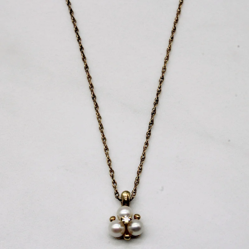 Worn medallion necklaces-Pearl & Diamond Pendant Necklace | 0.02ct | 16" |