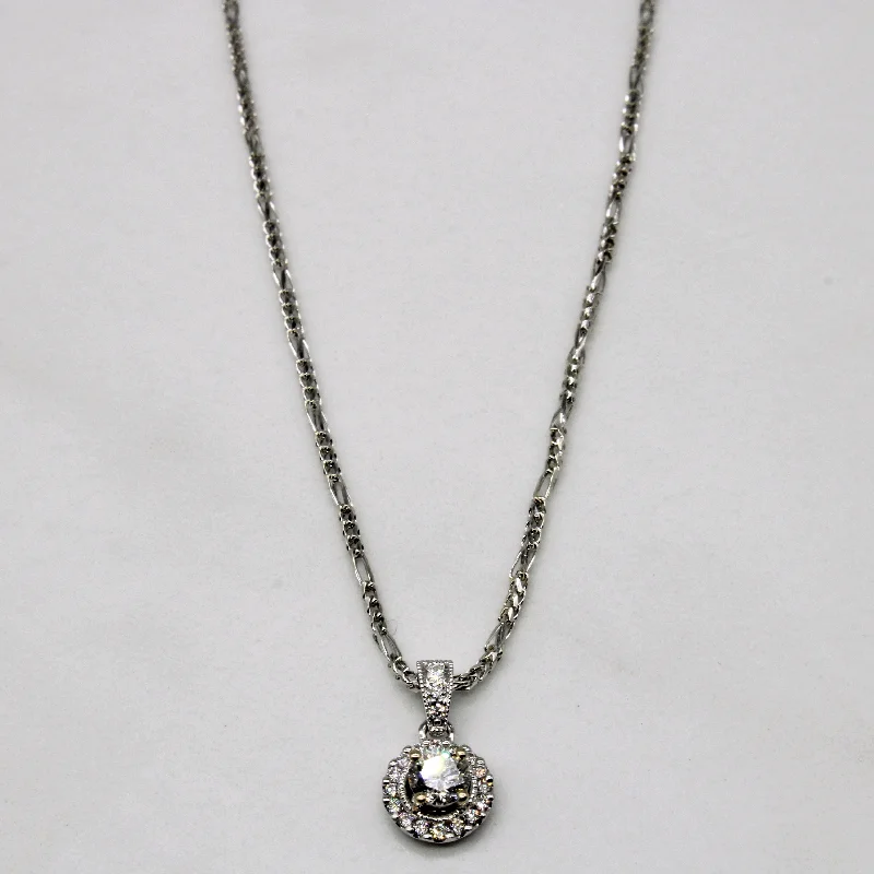 Fluid design necklaces-Halo Set Diamond Necklace | 0.32ctw | 16" |