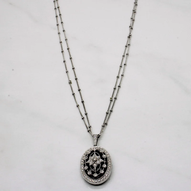 Petite charm necklaces-Onyx & Diamond Locket Necklace | 2.75ct, 0.20ctw | 18" |