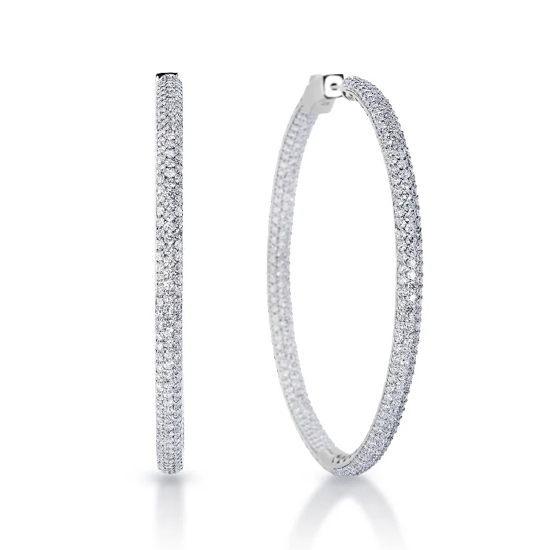 Swirl shape earrings-Emily 2 Inch Pave Diamond Hoops 6 Carat Diamond Earrings 14k White Gold