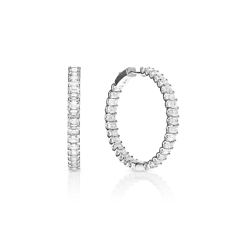 Cool clay earrings-Eliza 10 Carats Emerald Cut Earth Mined Hoops Diamond Earrings in 14 karat White Gold