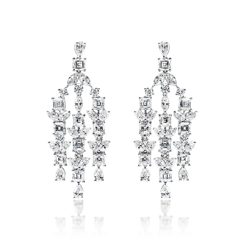 Fine heart earrings-Zariah 8 Carat Combine Mix Shape Diamond Chandelier Earrings in 14k White Gold