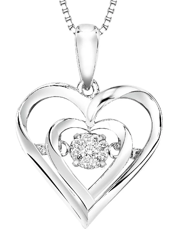 Neat-line necklaces-Sterling Silver Diamond Heart Shaped Necklace