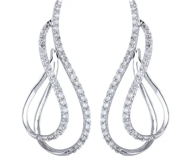 Thin wing earrings-14KWG BR 0.99CTW DIA DOUBLE TEARDROP OPEN DESIGN DROP EARRING.