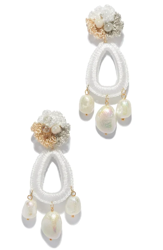 Worn flair earrings-Marla Beaded Crochet Earring - White