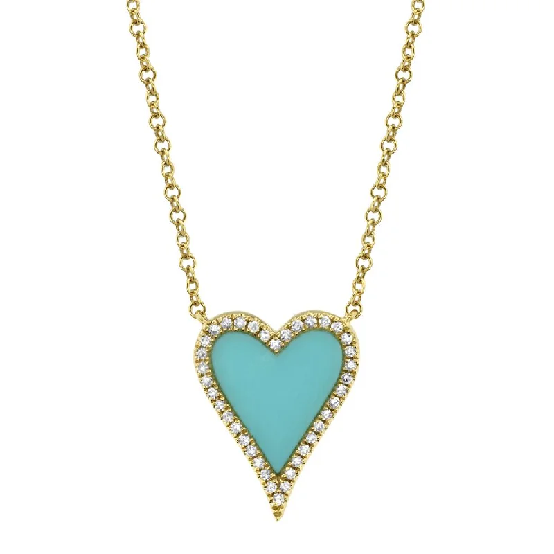 Rope braid necklaces-0.09CT DIAMOND & 0.69CT COMPOSITE TURQUOISE HEART NECKLACE