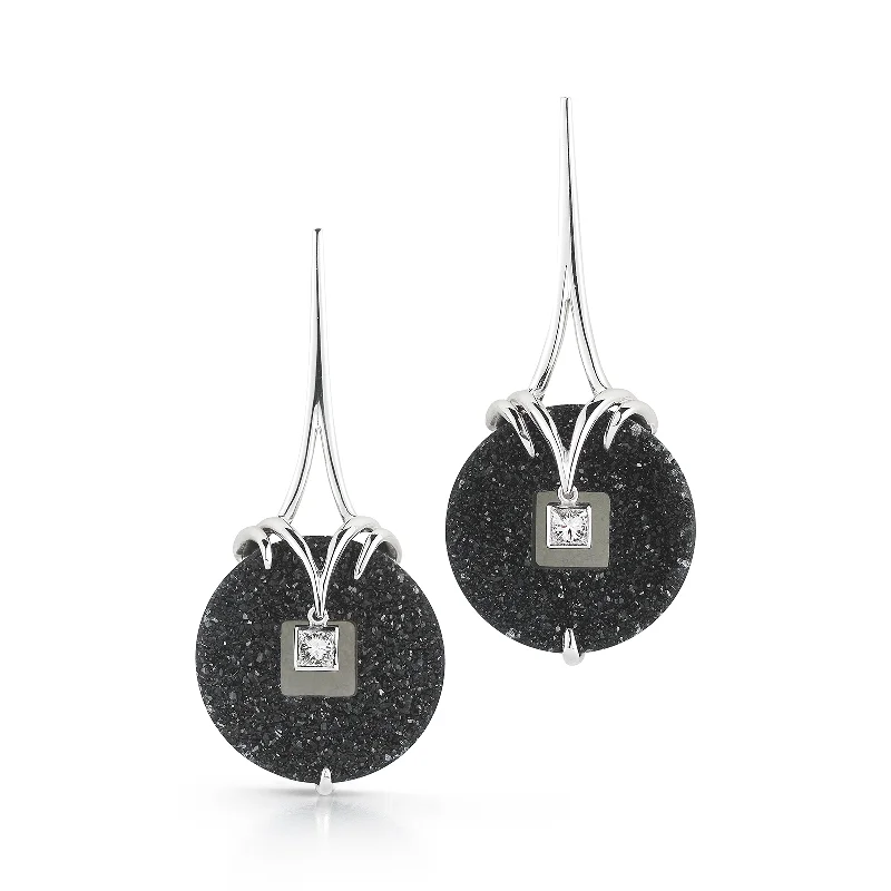 Bloom hoop earrings-Onyx Druzy and Diamond Earrings