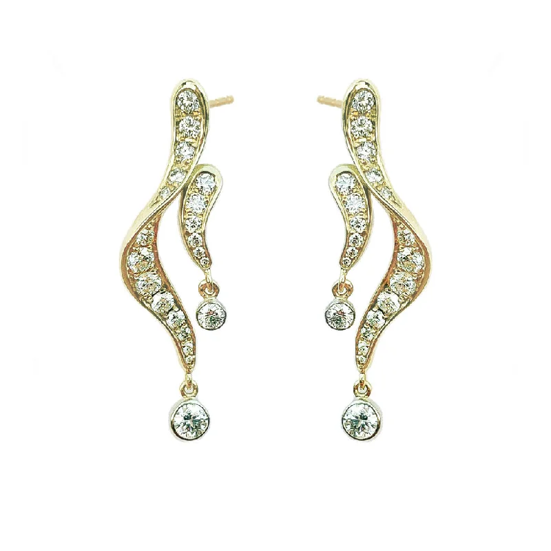 Thin silk earrings-Diamond Drip Earrings in Yellow Gold