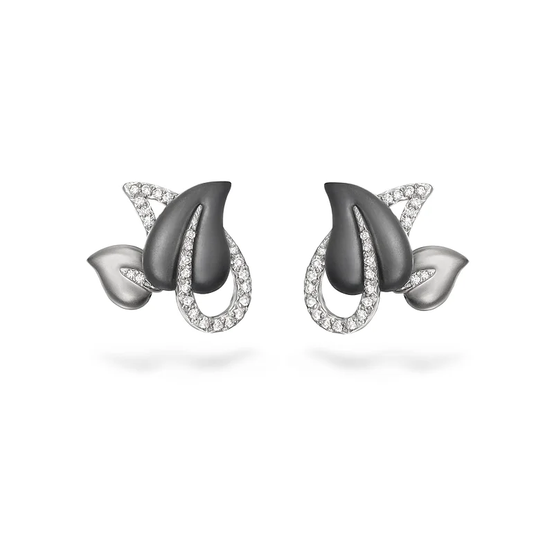 Swirl shape earrings-Leaf Diamond and White Gold Earrings