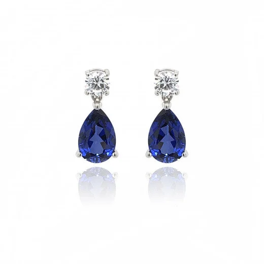 Thick hoop earrings-9ct White Gold Cubic Zirconia & Lab Created Sapphire Earring